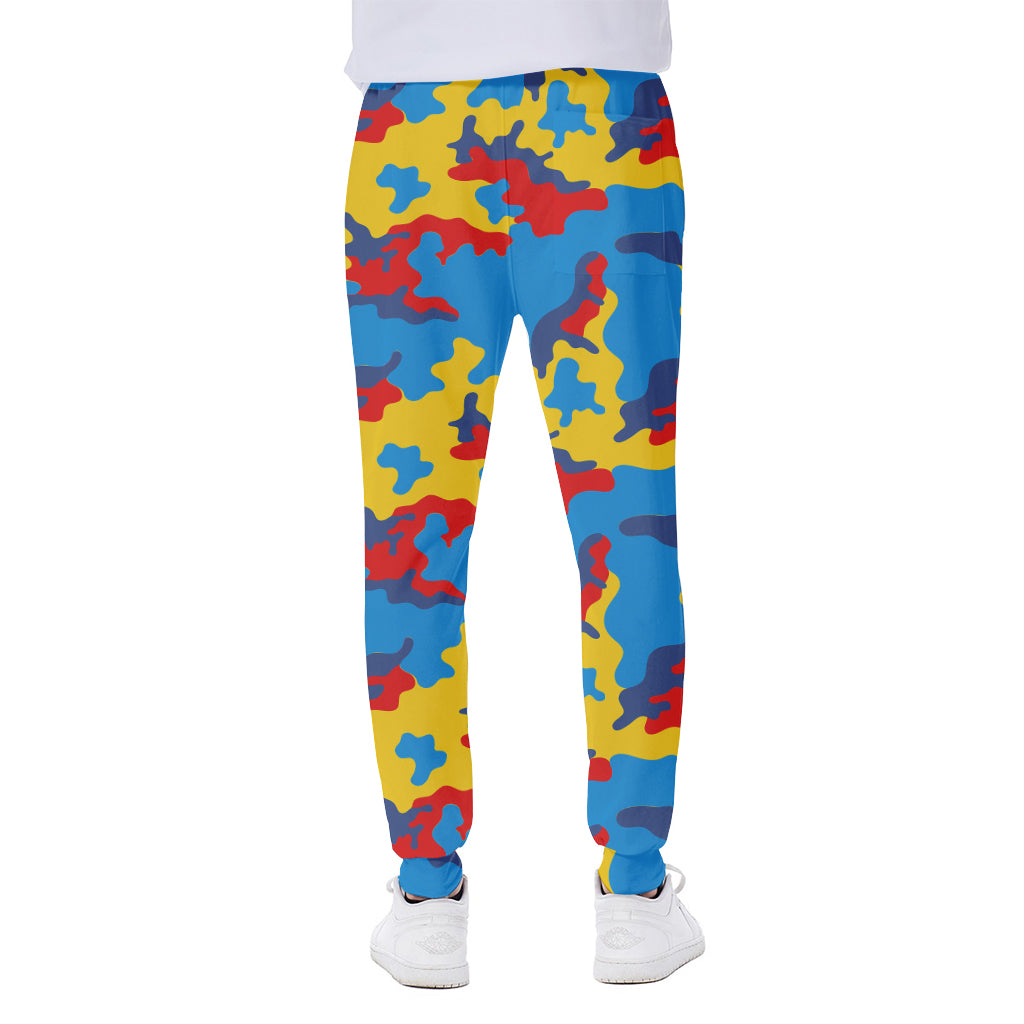 Red Yellow And Blue Camouflage Print Scuba Joggers