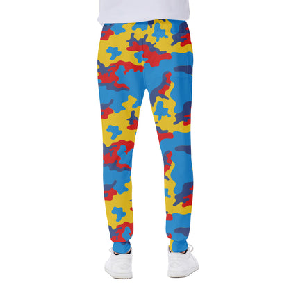 Red Yellow And Blue Camouflage Print Scuba Joggers
