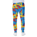Red Yellow And Blue Camouflage Print Scuba Joggers