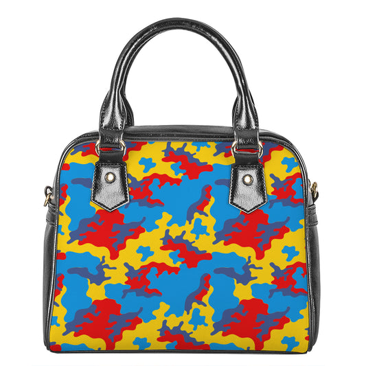 Red Yellow And Blue Camouflage Print Shoulder Handbag