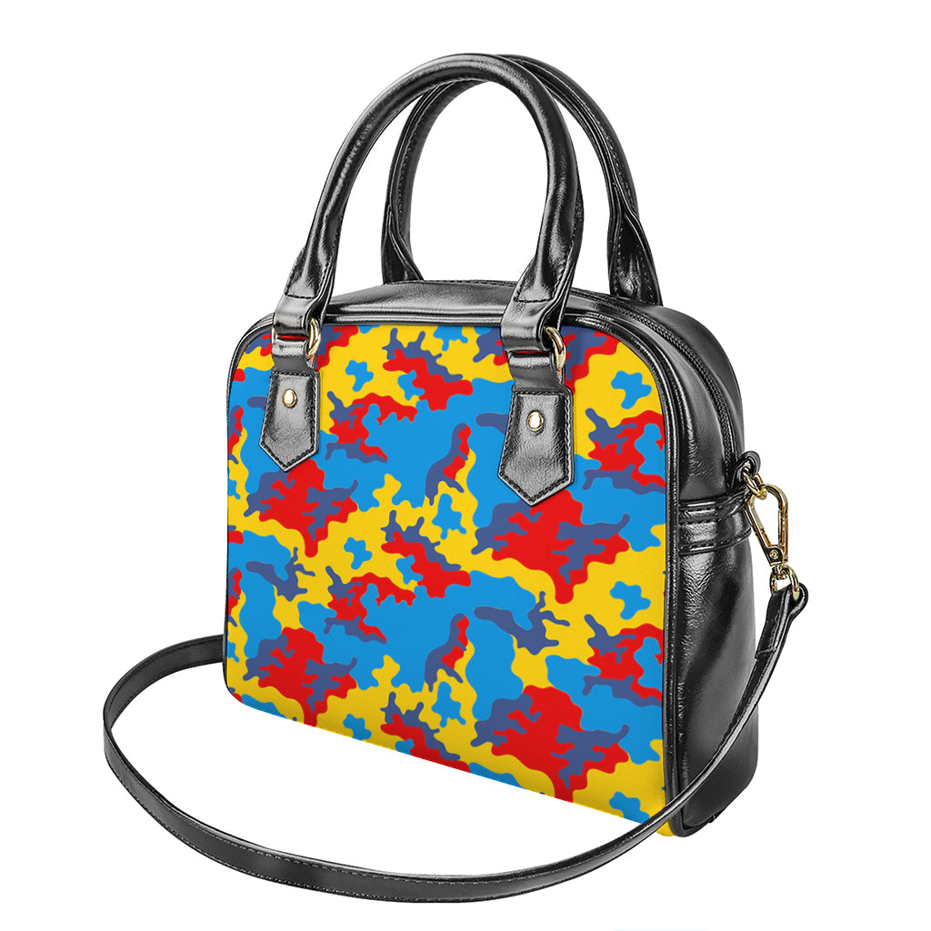 Red Yellow And Blue Camouflage Print Shoulder Handbag