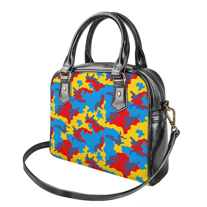 Red Yellow And Blue Camouflage Print Shoulder Handbag