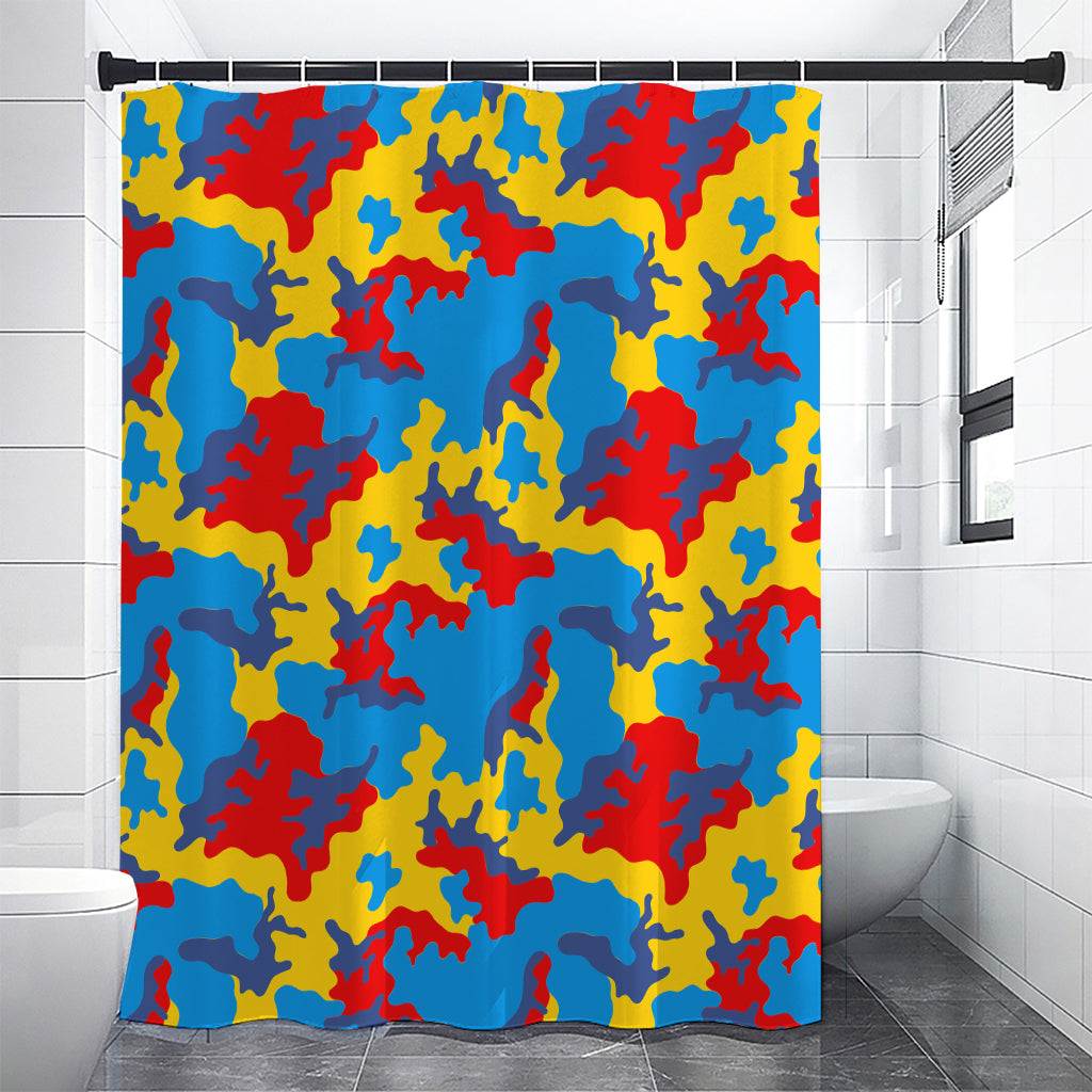 Red Yellow And Blue Camouflage Print Shower Curtain