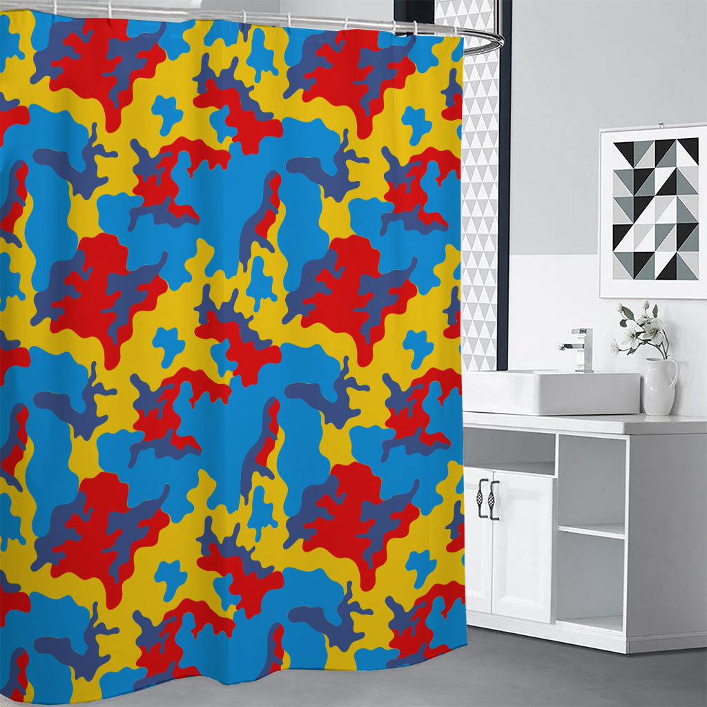 Red Yellow And Blue Camouflage Print Shower Curtain