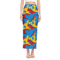 Red Yellow And Blue Camouflage Print Side Slit Maxi Skirt