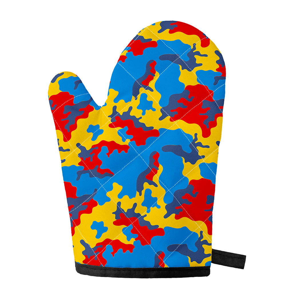 Red Yellow And Blue Camouflage Print Single Oven Mitt