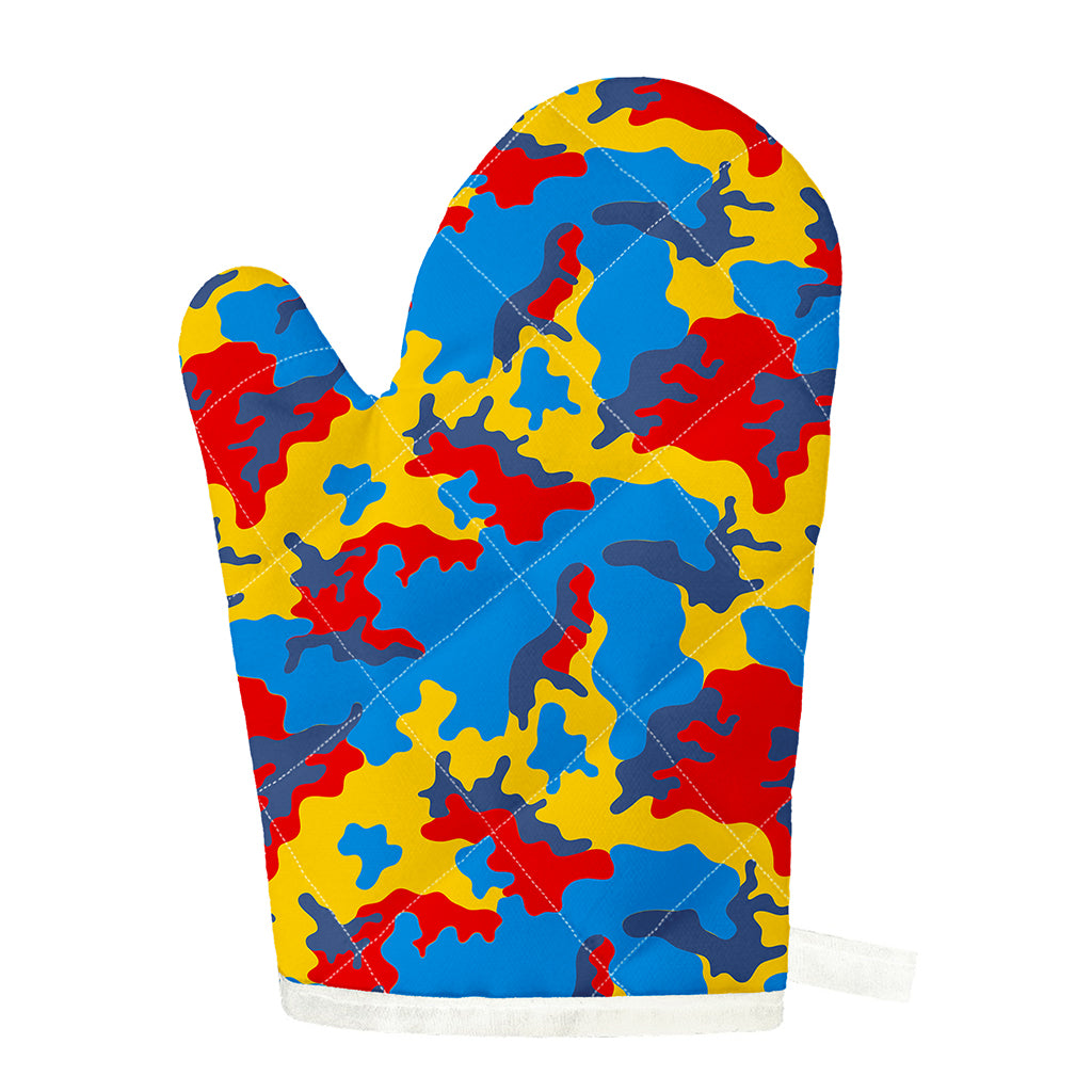 Red Yellow And Blue Camouflage Print Single Oven Mitt