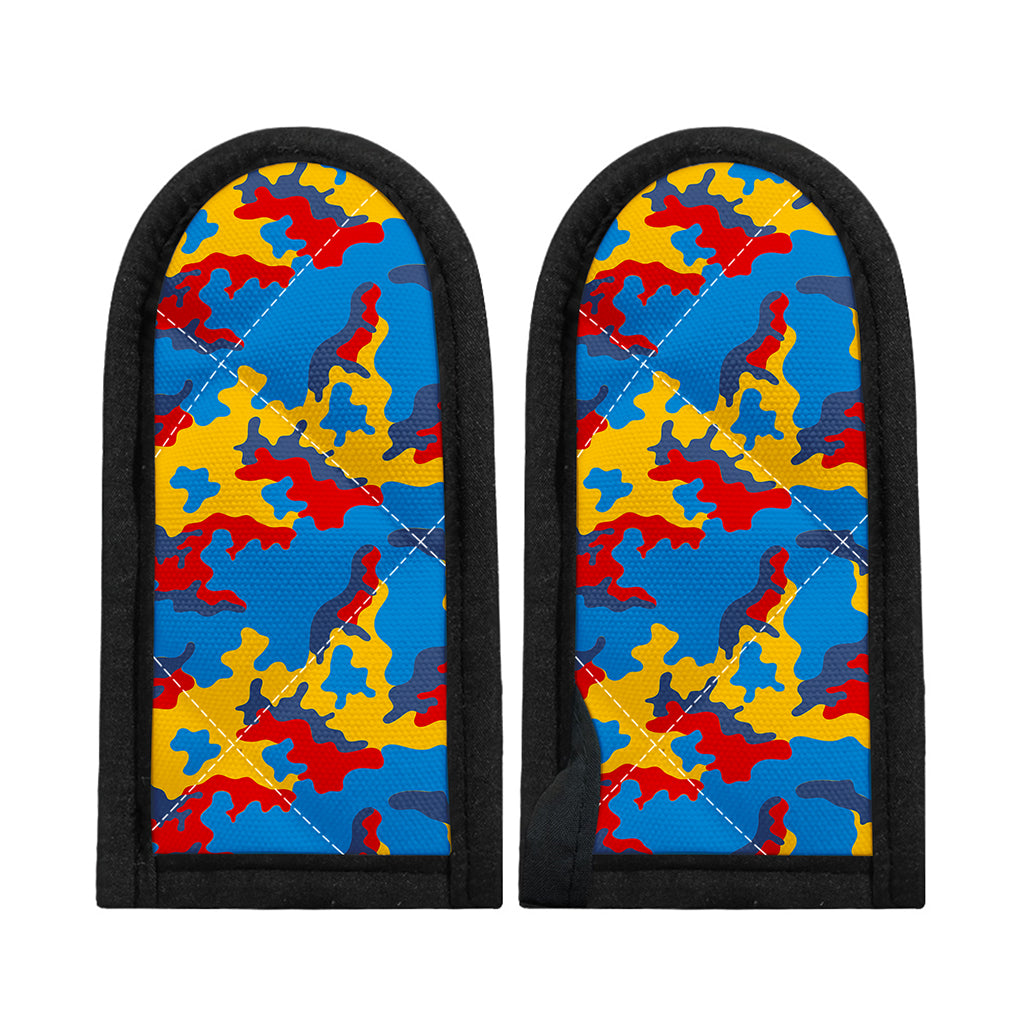 Red Yellow And Blue Camouflage Print Skillet Handle Cover