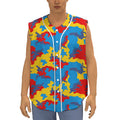 Red Yellow And Blue Camouflage Print Sleeveless Baseball Jersey