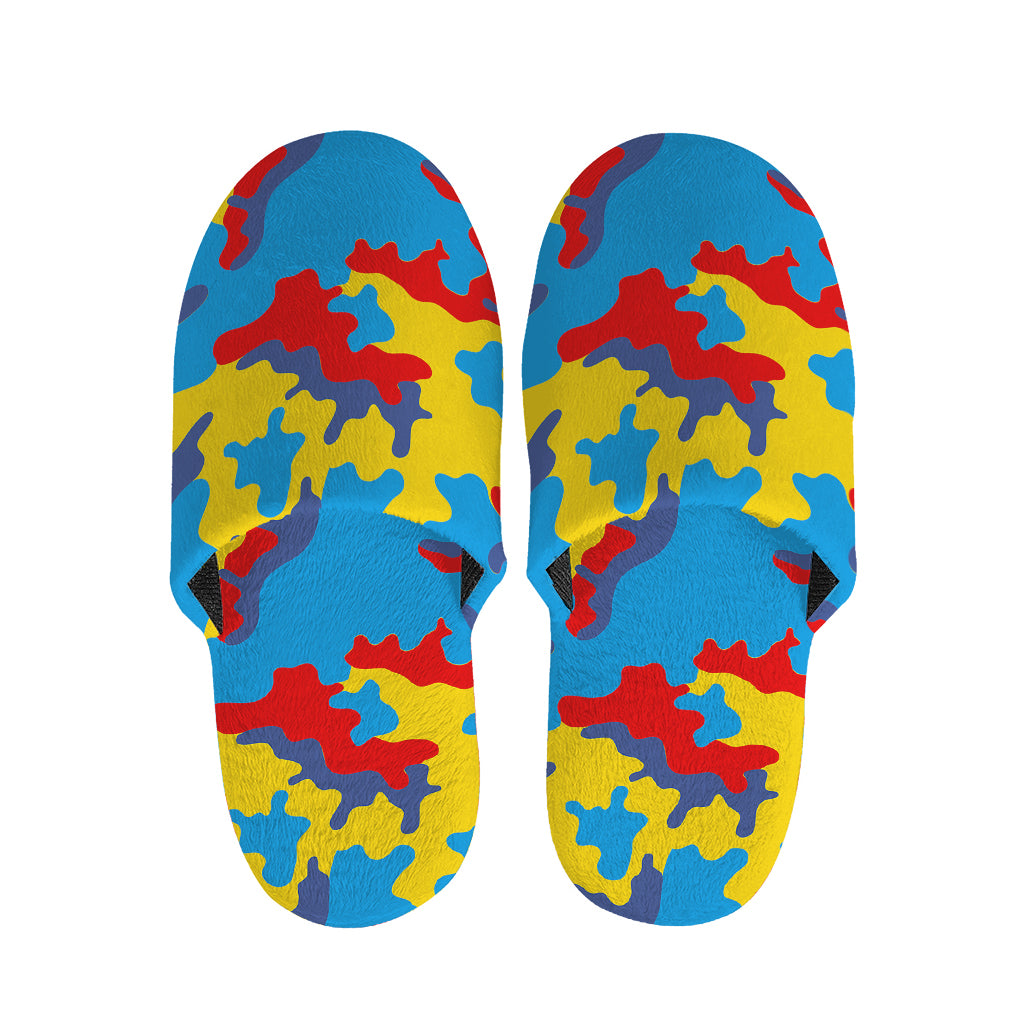 Red Yellow And Blue Camouflage Print Slippers