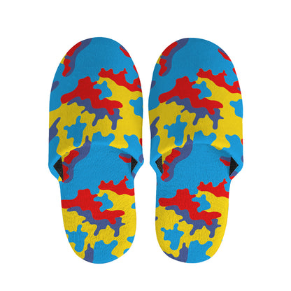 Red Yellow And Blue Camouflage Print Slippers