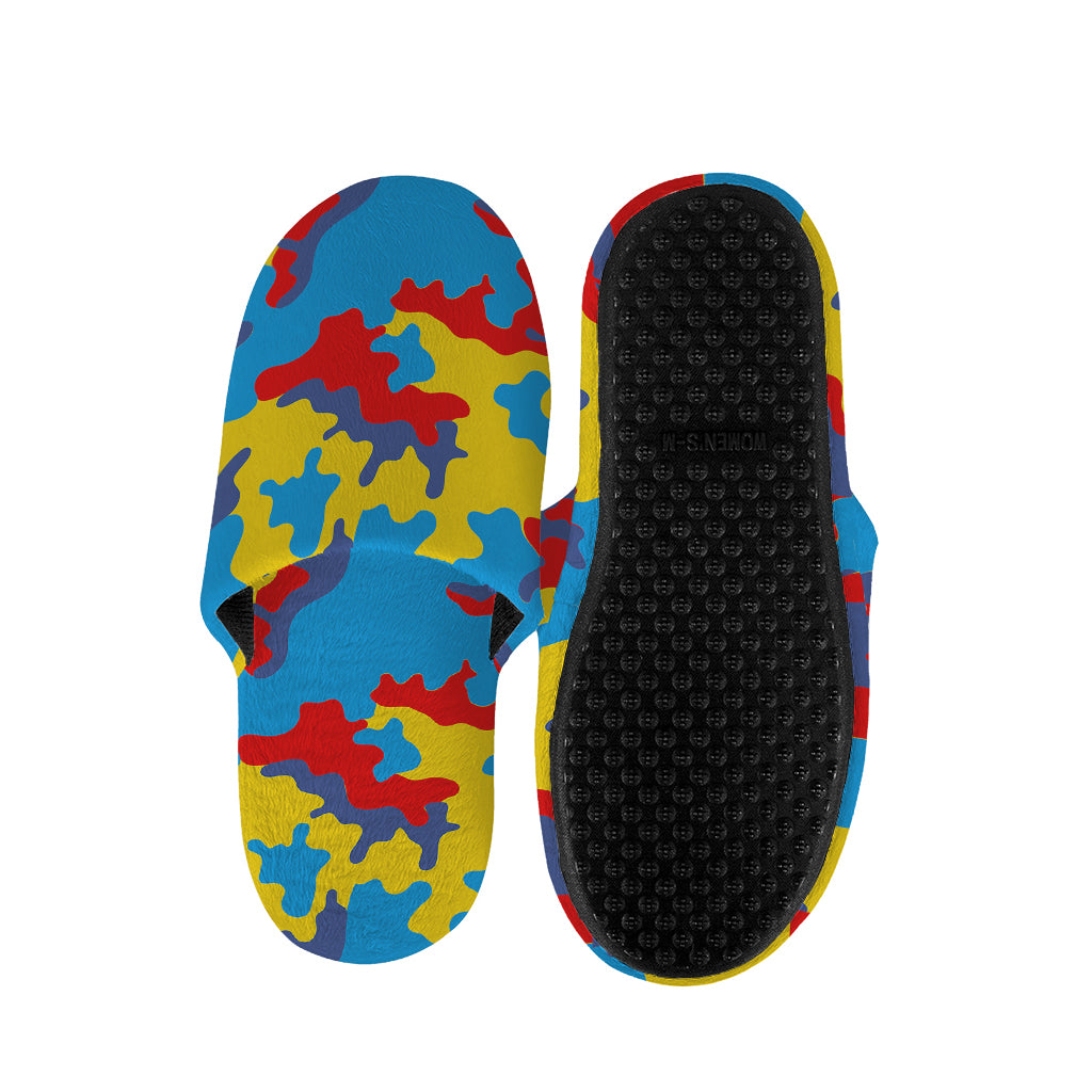 Red Yellow And Blue Camouflage Print Slippers