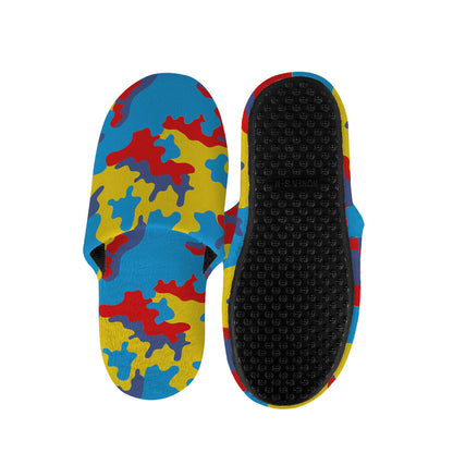 Red Yellow And Blue Camouflage Print Slippers