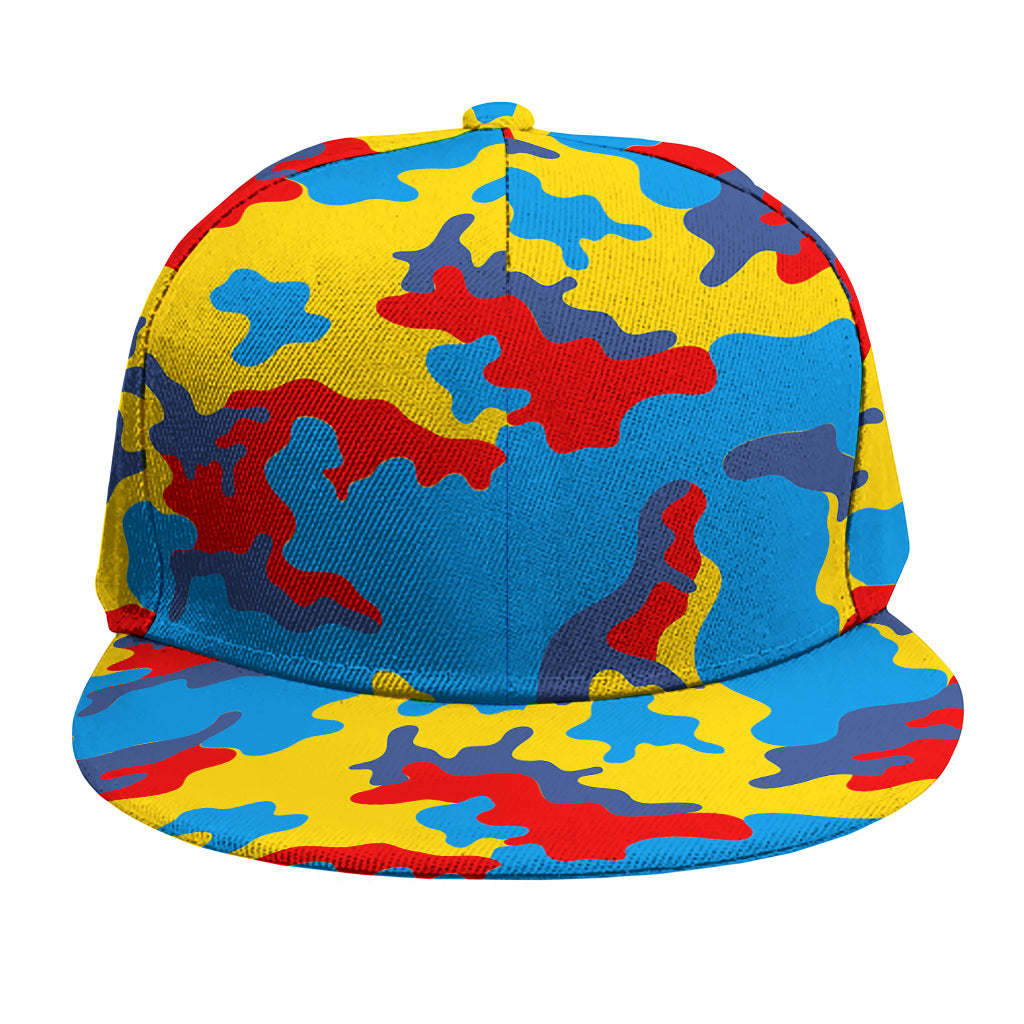 Red Yellow And Blue Camouflage Print Snapback Cap