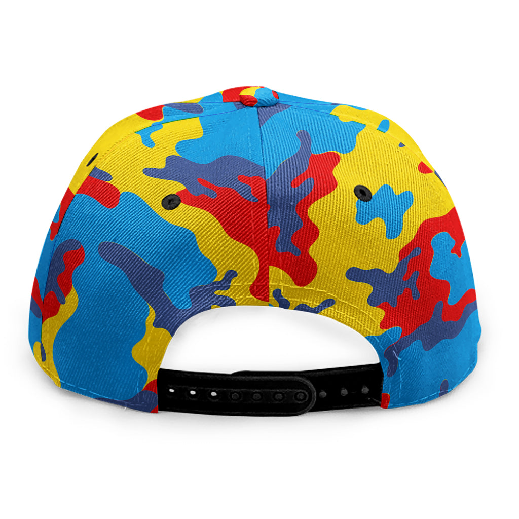 Red Yellow And Blue Camouflage Print Snapback Cap