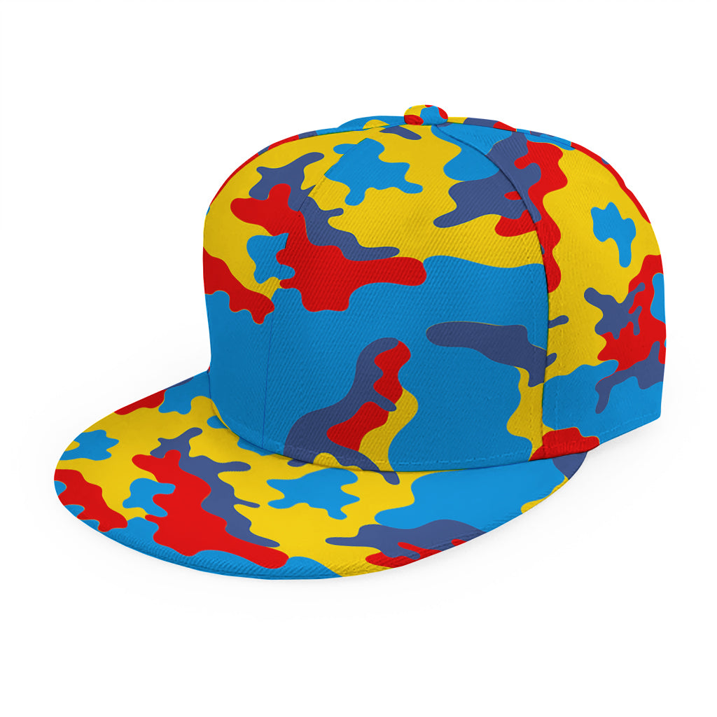 Red Yellow And Blue Camouflage Print Snapback Cap