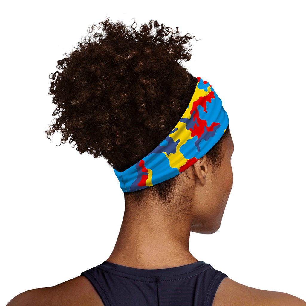 Red Yellow And Blue Camouflage Print Sports Headband
