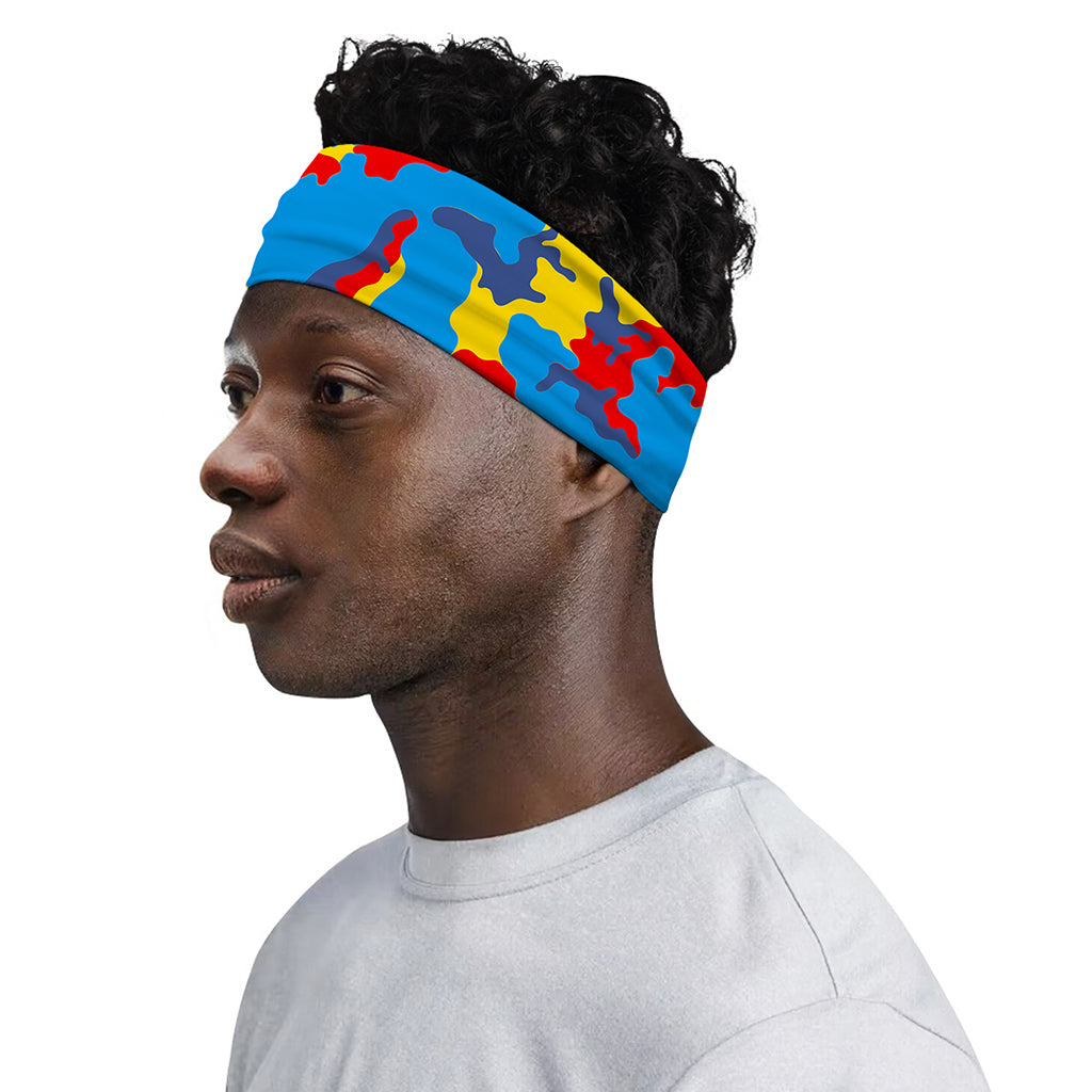 Red Yellow And Blue Camouflage Print Sports Headband