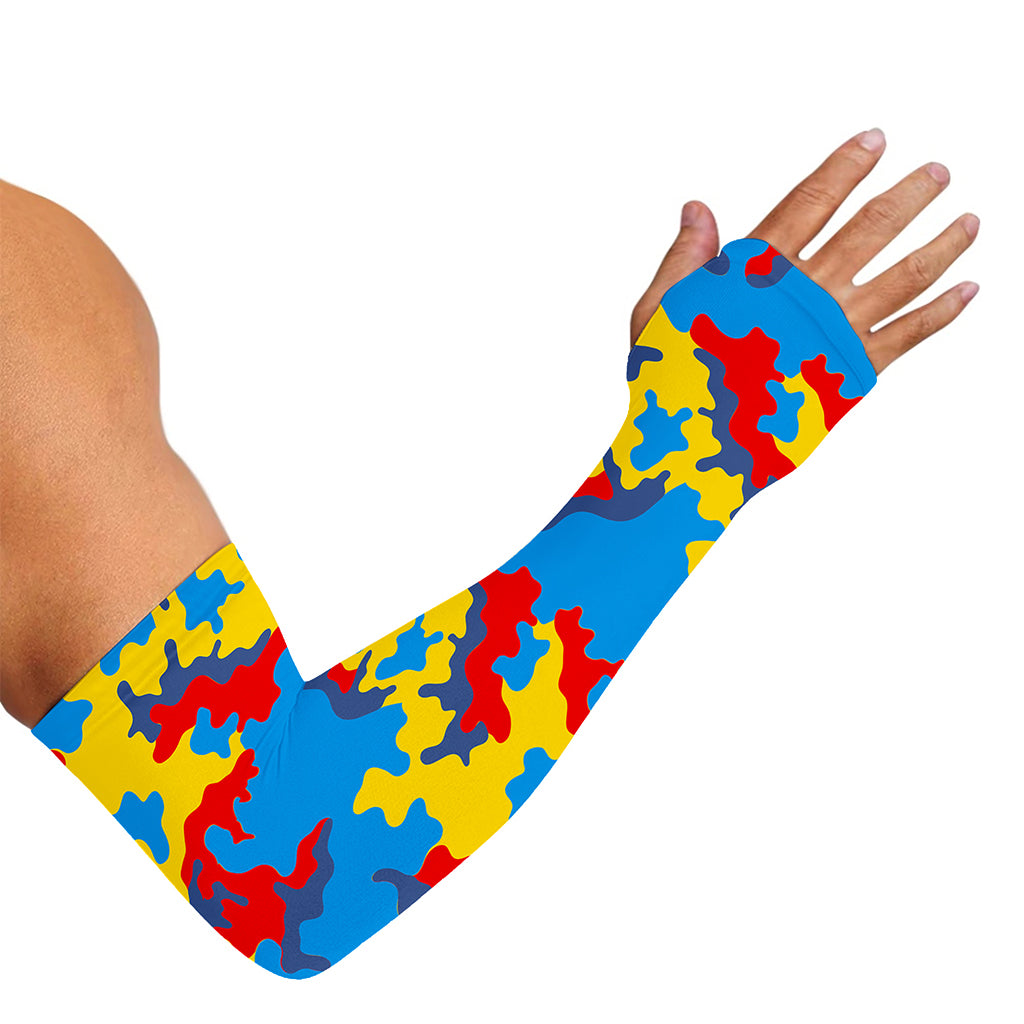 Red Yellow And Blue Camouflage Print Sun Protection Arm Sleeves