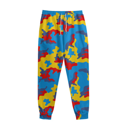 Red Yellow And Blue Camouflage Print Sweatpants