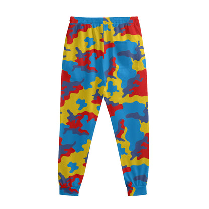Red Yellow And Blue Camouflage Print Sweatpants