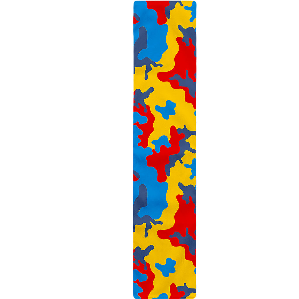 Red Yellow And Blue Camouflage Print Table Runner