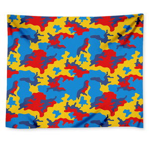 Red Yellow And Blue Camouflage Print Tapestry