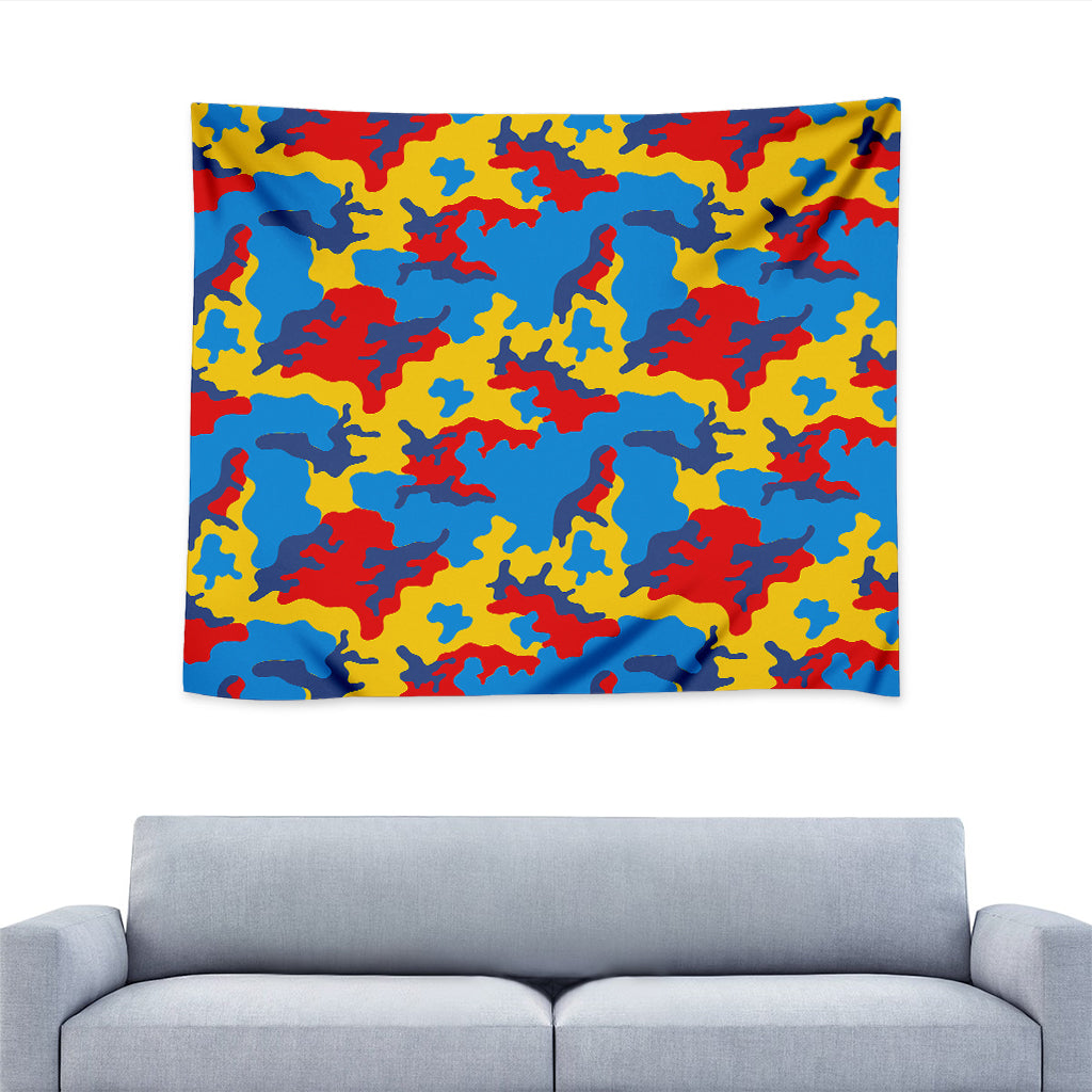 Red Yellow And Blue Camouflage Print Tapestry