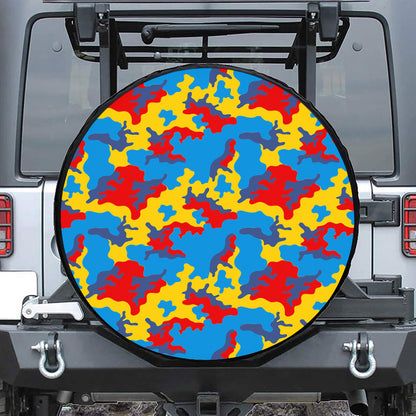 Red Yellow And Blue Camouflage Print Tire Cover