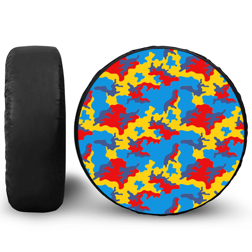 Red Yellow And Blue Camouflage Print Tire Cover