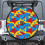 Red Yellow And Blue Camouflage Print Tire Cover With Camera Hole