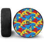 Red Yellow And Blue Camouflage Print Tire Cover With Camera Hole