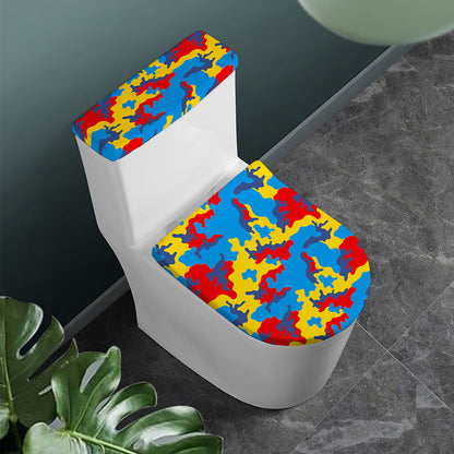 Red Yellow And Blue Camouflage Print Toilet Lid And Tank Cover Set