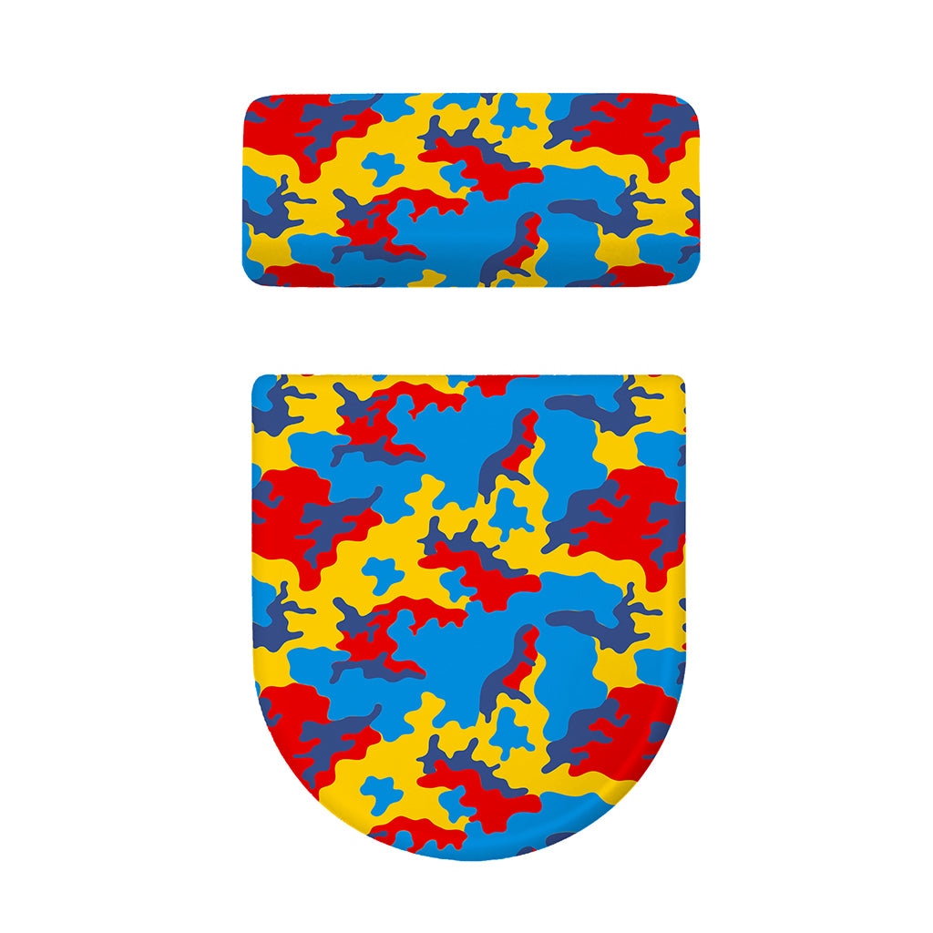 Red Yellow And Blue Camouflage Print Toilet Lid And Tank Cover Set