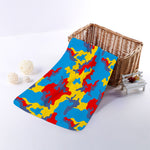Red Yellow And Blue Camouflage Print Towel
