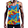 Red Yellow And Blue Camouflage Print Men's Workout Tank Top