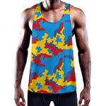 Red Yellow And Blue Camouflage Print Training Tank Top