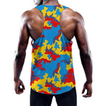 Red Yellow And Blue Camouflage Print Training Tank Top