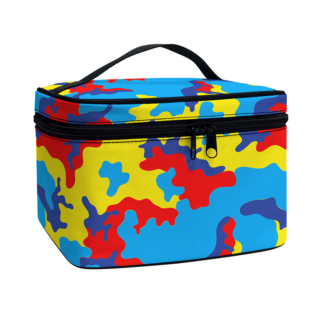 Red Yellow And Blue Camouflage Print Travel Makeup Bag