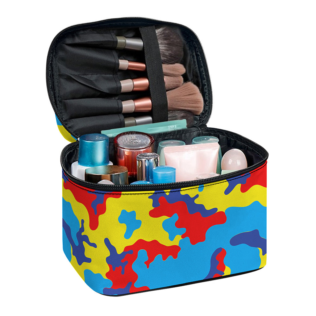 Red Yellow And Blue Camouflage Print Travel Makeup Bag