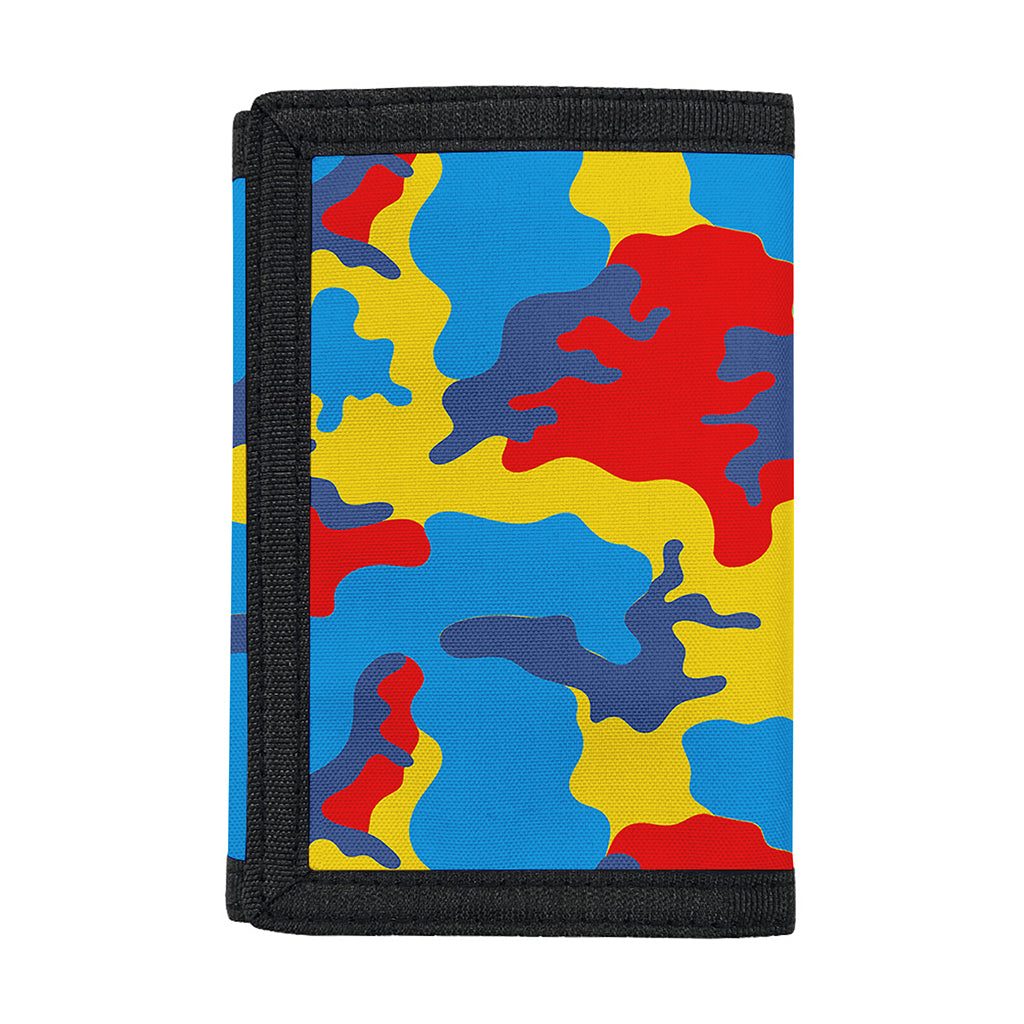 Red Yellow And Blue Camouflage Print Trifold Wallet