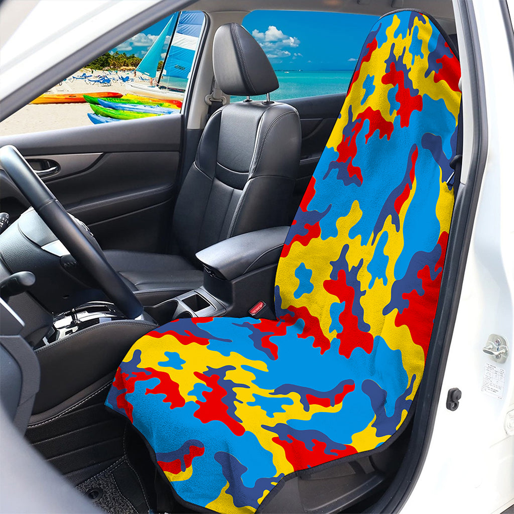 Red Yellow And Blue Camouflage Print Waterproof Car Seat Cover