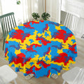 Red Yellow And Blue Camouflage Print Waterproof Round Tablecloth
