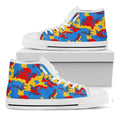 Red Yellow And Blue Camouflage Print White High Top Sneakers