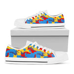 Red Yellow And Blue Camouflage Print White Low Top Sneakers