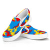 Red Yellow And Blue Camouflage Print White Slip On Sneakers