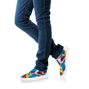 Red Yellow And Blue Camouflage Print White Slip On Sneakers