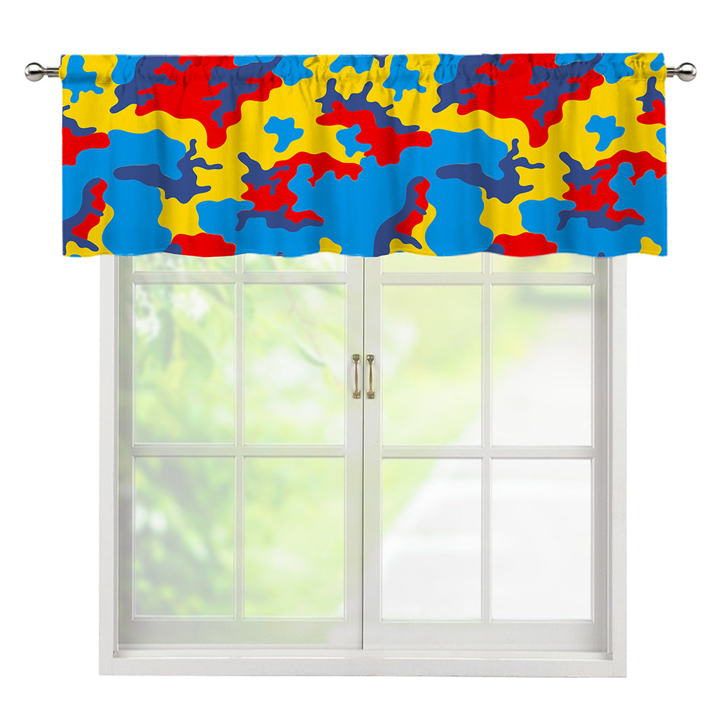 Red Yellow And Blue Camouflage Print Window Valance
