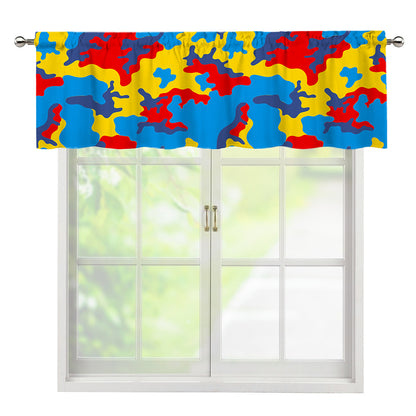 Red Yellow And Blue Camouflage Print Window Valance