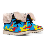 Red Yellow And Blue Camouflage Print Winter Boots